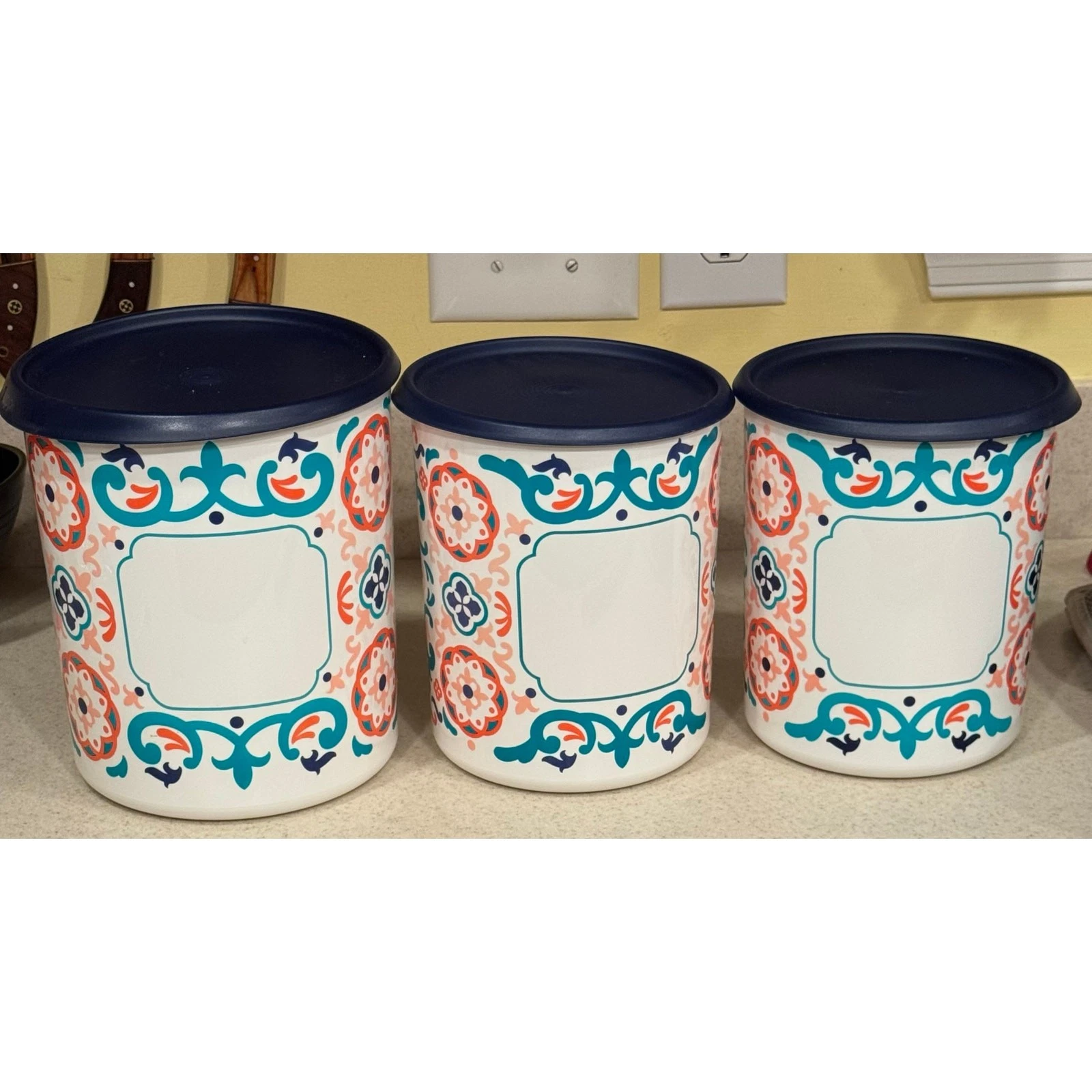 Tupperware Ingredients Canister Blue Spanish Mediterranean Tiles Set of 3