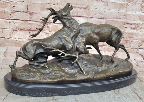 "Fighting Elk" Collectible Animal Solid Bronze Sculpture Statue By PMajdoss Gift - Picture 4 of 10