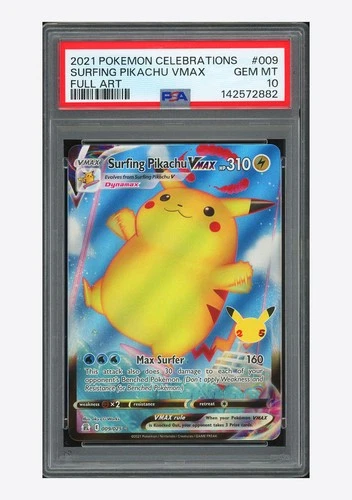 Pokemon PSA 10 Surfing Pikachu VMAX Holo 2021 009/025 Celebrations English