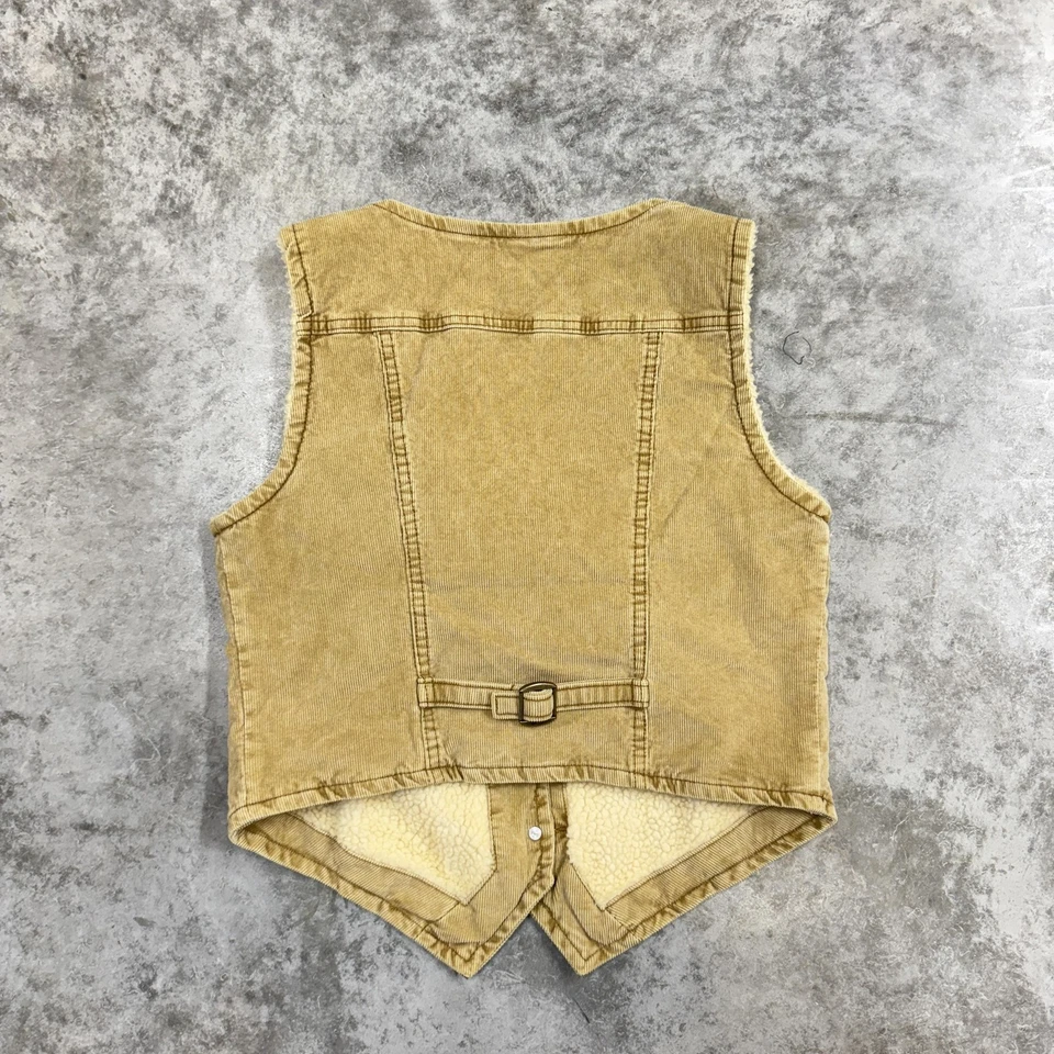 Chaleco Lee Mujer Pequeño Tostado Pana Sherpa Vellón Forrado Botón Delantero Occidental Foto 3 de 4