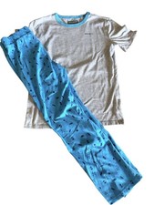 Eddie Bauer Kids Soft Blue Graphic Pajama Set M 10/12 Flame Resistant