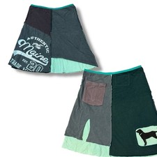 Upcycled The Black Dog Cotton Skirt Handmade In Maine Patchwork Indie Artsy Sz M