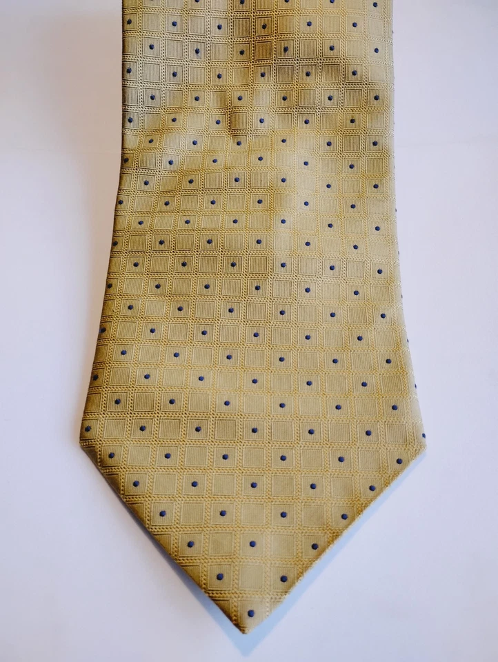 Corbata larga texturizada bordada azul dorado seda pura Valerio Garati de diseñador Foto 3 de 4