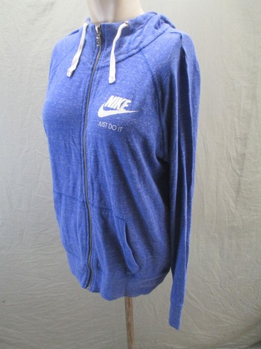Nike Size L Womens Blue Organic Cotton Blend Hooded Full Zip Athletic Jacket 855 - Picture 3 of 9