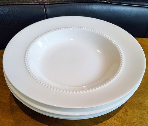 (4) Kiste & Fass weiße Perle 9,5" Suppenschüsseln von Nikko Fine Bone China Japan