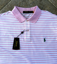 Polo Ralph Lauren Classic Fit Mesh Polo Shirt 2XLT Pink  White Striped 125 NWT