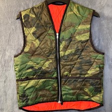 Vintage Reversible Camo Blaze Orange Mens Medium Quilted Hunting Vest USA Made
