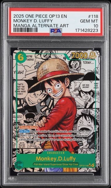 2025 ONE PIECE OP13-CARRYING ON HIS WILL MANGA #118 MONKEY D. LUFFY PSA 10