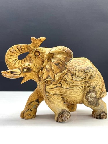 5.12" Natural Picture Jasper Hand Carved Elephant Quartz Crystal Carving Decor - Picture 2 of 8
