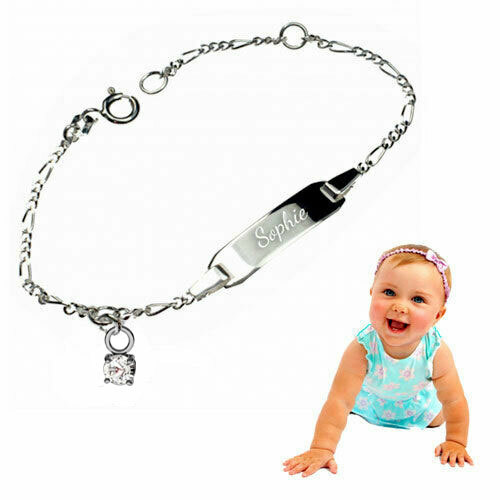 Kinderarmband,Babyarmband,Namensarmband mit Zirkoinia Stein -Silber 925-&Gravur - Imagen 1 de 3
