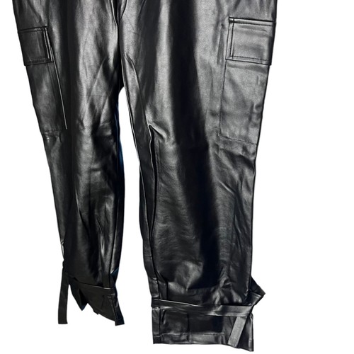 NY&C Women's M Faux Leather Cargo Jogger Pants Black Ankle Tie Trendy Grunge New - Picture 4 of 6