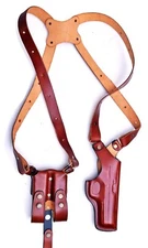 Leather Shoulder Holster Fits Kimber Micro 9, 1911 - Double Magazine 