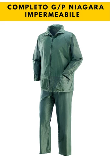 Rainproof jacket and pants suit, coated intern. in PVC, waterproof