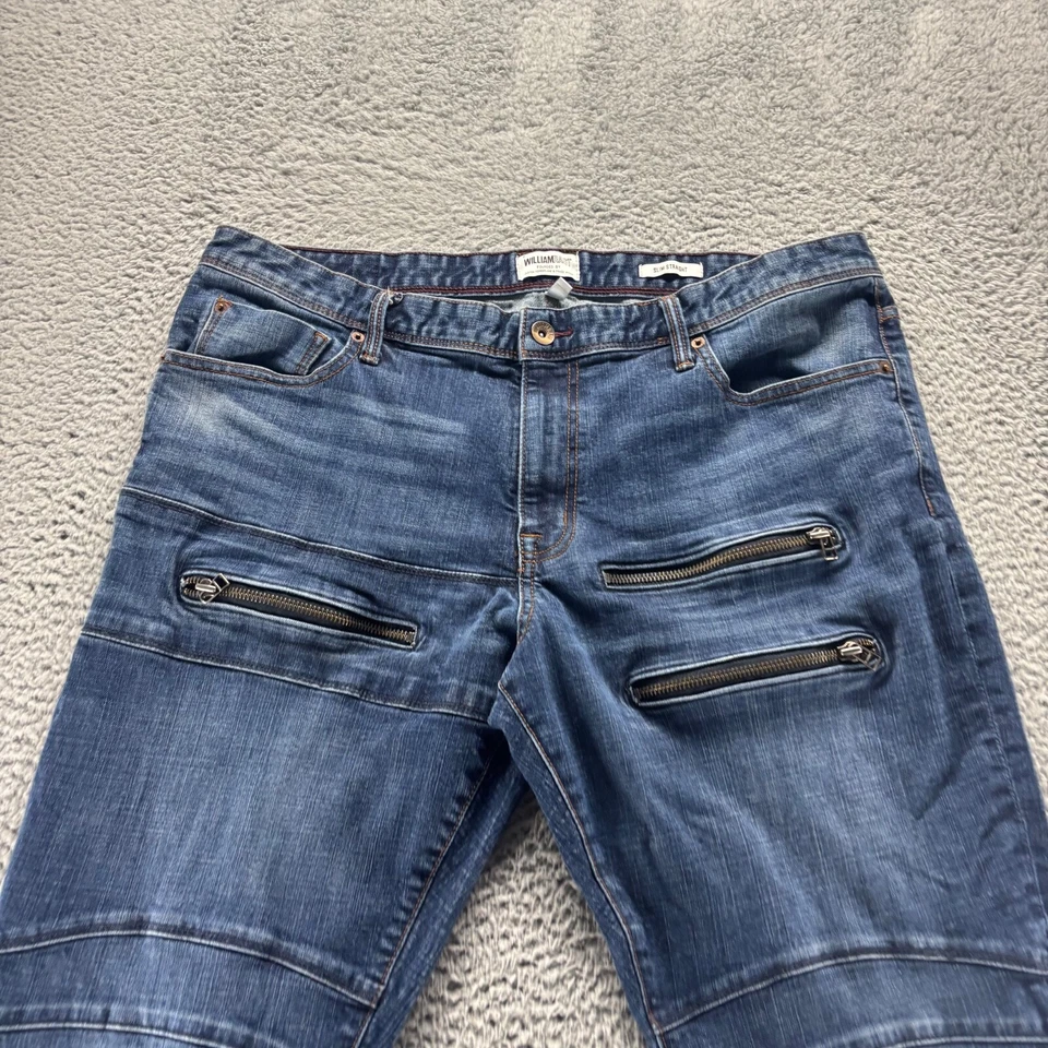 Jeans masculino Willian Rast 40x32 azul lavagem escura algodão elástico fino zíper reto - Imagem 2 de 4