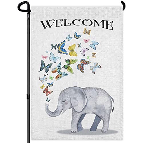  Welcome Elephant Butterflies Garden Flag Vertical Double Sided Multi39 - Bild 1 von 6
