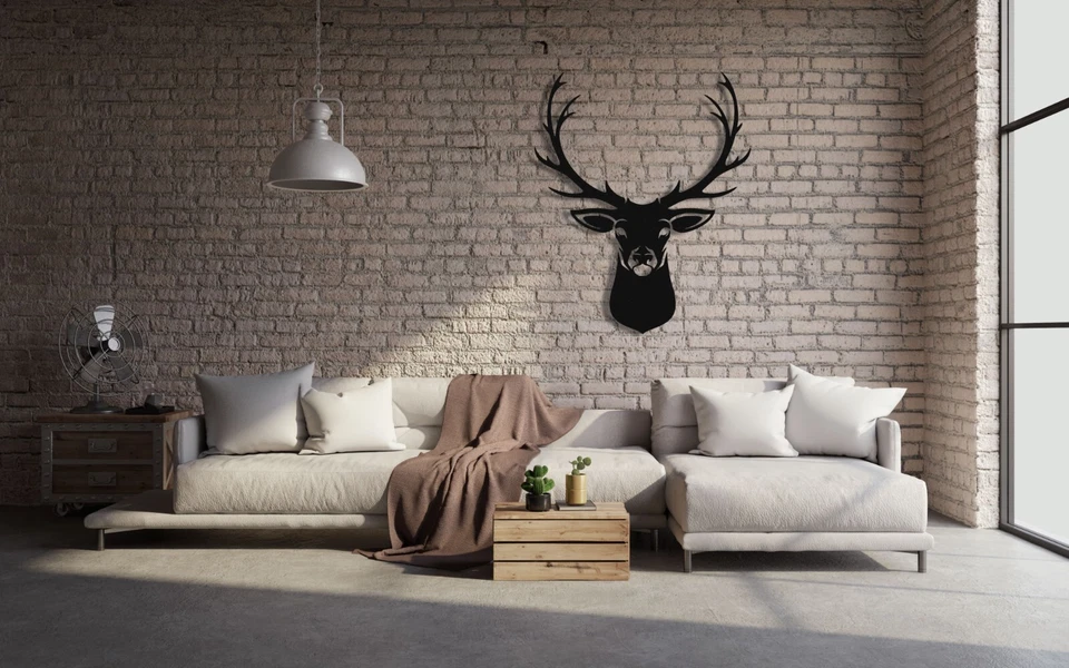 Геометрическая олень голова металлический настенное искусство, олень знак, черная голова с рогами настенное искусство - Изображение 4 из 4