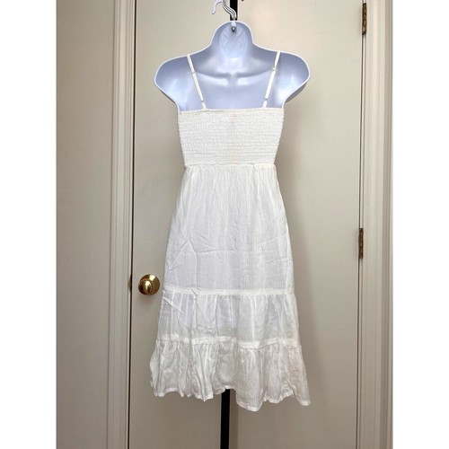 Raga White Spaghetti Strap Smocked Floral Embroidered Boho Summer Dress Sz XS - Picture 5 of 9