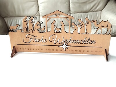 Adventskalender aus Holz  Frohe Weihnachten    Heilige Szene