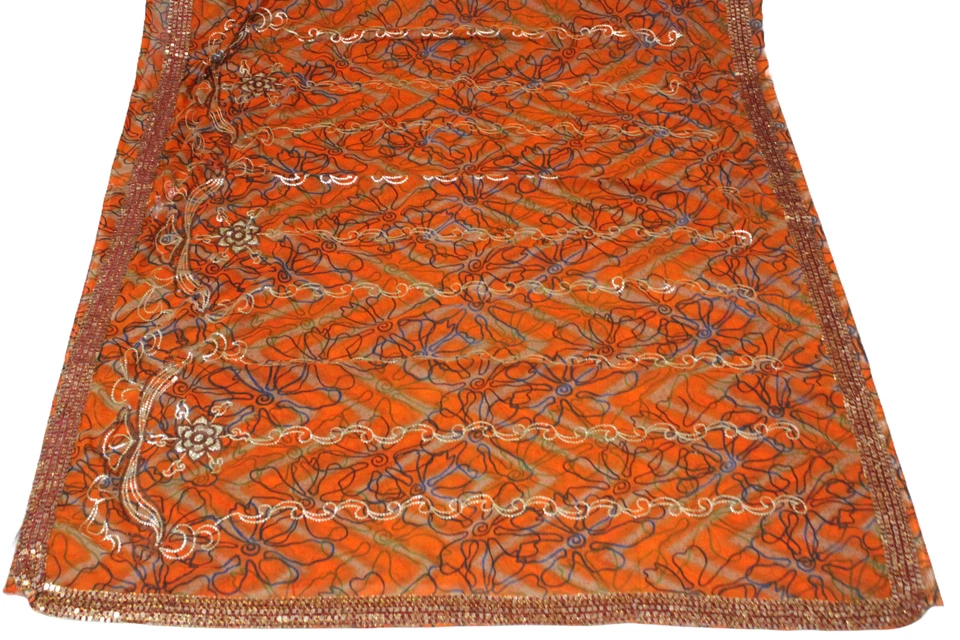 Vestido indio vintage estampado sari mujer abrigo usado naranja decoración del hogar tela sari Foto 3 de 4