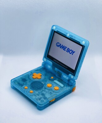 Gameboy Advance SP Clear Blue Handheld Console IPS & USB C Mod.Premium Build!