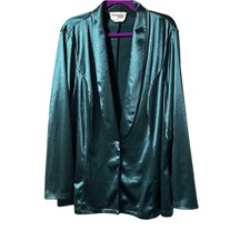 Savanna Jane Women’s Green Satin Blazer Shawl Collar Single Button Size 1x