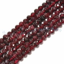 Natural Garnet Faceted Dark Red Round Gemstone Loose Beads 15'' Strand 3MM 4MM
