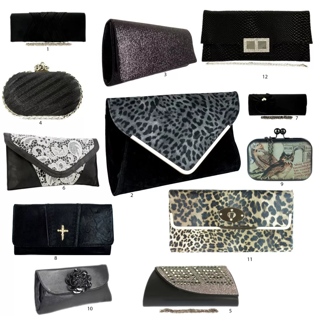 New Black Clutch Bags Animal Print Glitter Suede Designer Wedding