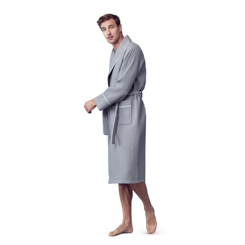Bata de baño Lotus de lino para hombre con patrón cuadrado de gofres ropa de spa con 2 bolsillos delanteros - Imagen 35 de 95