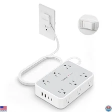 10ft Extension Cord Power Strip, 12 Outlets, 4 USB Ports, Surge Protector