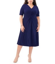 MSK Womens Twist-Front Midi Dress, Blue, Plus Size, 2X