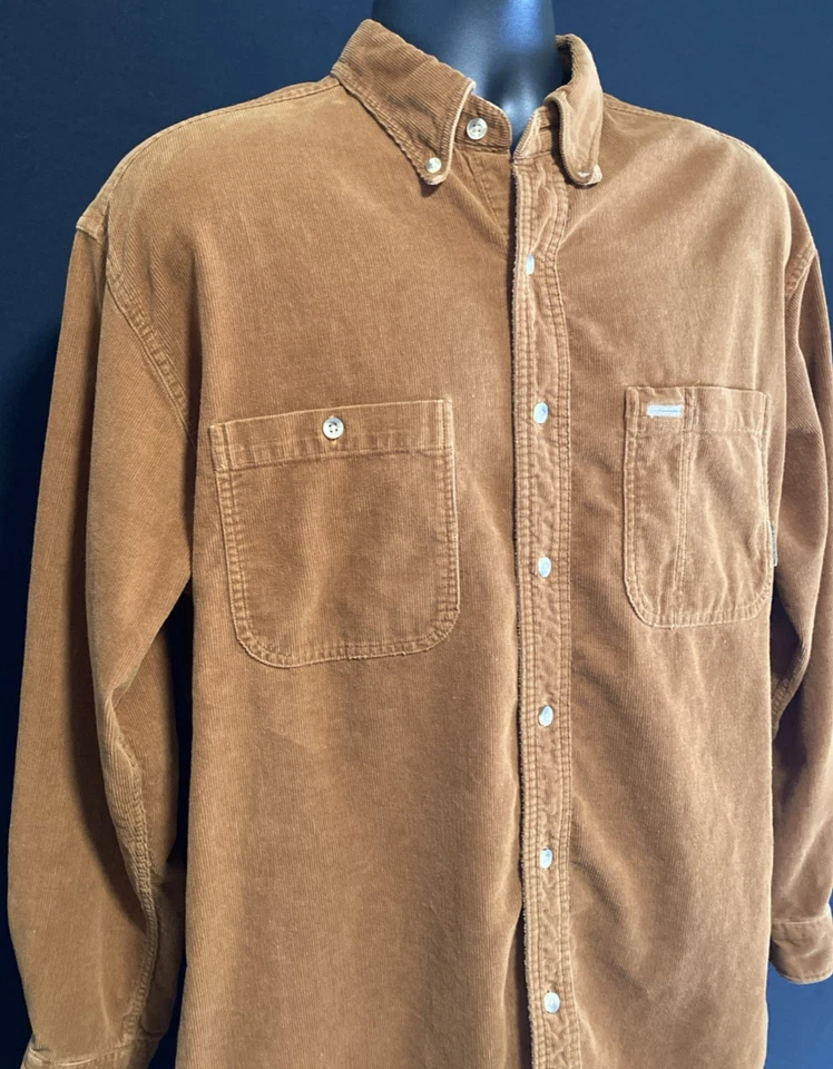 Timberland Weathergear Rugged Fit Cord Button Up LS Shirt Brown VTG Men Sz M EUC - Image 2 of 4