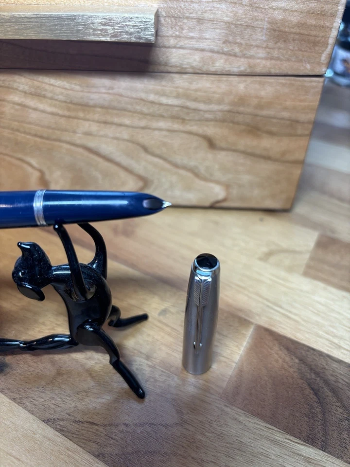 Pluma Estilográfica PARKER "51" MKIII AEROMÉTRICA Reparada•Azul Cedro•Oro 14K F Nuevo en Caja Foto 4 de 4