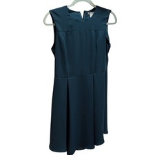 HM Womens Sleeveless Fit and Flare Dress Dark Teal Blue Pleated Size 10