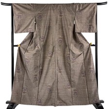 JAPANESE KIMONO TSUMUGI Dark brown 162cm 5 ft 4 in PURE SILK AA8504