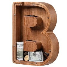 Piggy Bank for Kids Boys Girls, Wooden Large Letter Initial-9", B