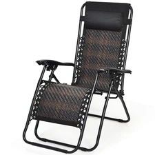 Patio Rattan Zero Gravity Lounge Chair Folding Recliner W/Headrest Mix Brown