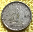1943 Canada 10 Cents 80% Silver KM #34