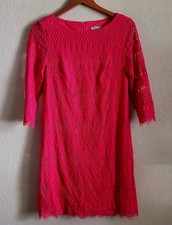 Eliza J Pink Lace Cocktail Dress Wedding Guest Party 3/4 Sleeve Sheath Size 8