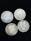 4 (FOUR) 90% Silver Quarter US BARBER Quarters Lot