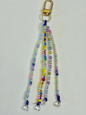 Beaded Multi-Strand Charm Keychain Pastel  Red Blue Crystal Tassels Handmade