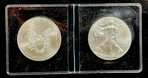 Two American Silver Eagle Coins, 1 oz .999 Fine, Year 2017 And 2018