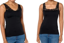 Breezies~Natural Curves Lace Reversible Cami~Large~Black~A647770  11815