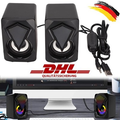 PC Lautsprecher Stereo USB RGB LED Kabel 3.5mm AUX Gaming Lautsprecher