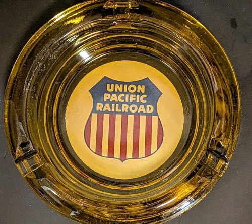 Vintage Union Pacific Railroad Amber Glass Ashtray UPRR Herald Logo ...