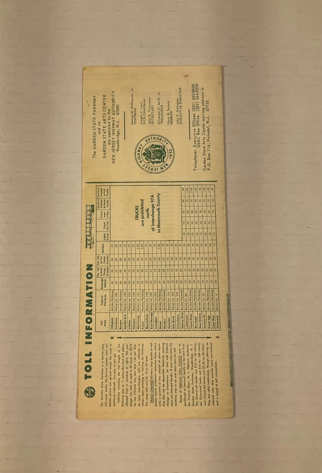 Vintage 1952 Garden State Parkway Directory of Exits~Toll & Safety Info Brochure - product detail image 3