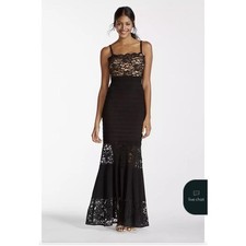 Xscape Beautiful Black Lace Mermaid Maxi Dress Gothic Evening Prom Gown Size 14