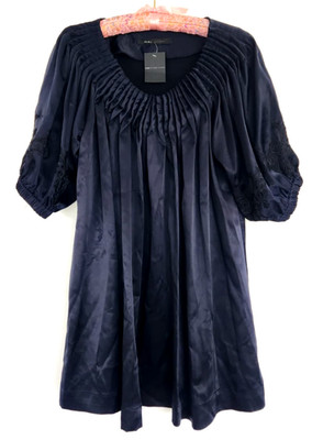  SALE Designer MARC JACOBS Mini Dress Dark Navy Blue Embroidered 3/4 Sleeve $595