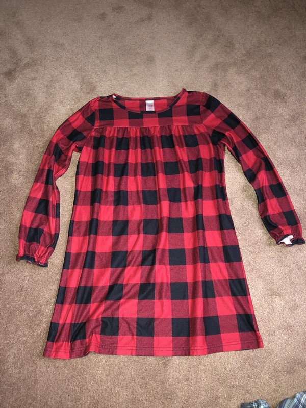 Girls North Pole Red And Black Buffalo Plaid Flannel Nightgown Pajamas Size 16