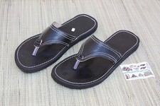 Sandales type Tongs - Homme & Femme - BEAU CUIR NOIR - Fait Main Confort Qualité