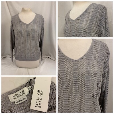 Molly Bracken Sweater XS Silver V-neck Pullover Acrylic Blend NWT YGI P2-341